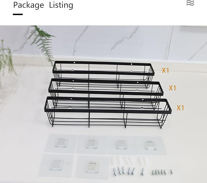 3PCS Cabinet Door Organizer,Self Adhesive Kitchen Cabinet Organizer,Over the Door Organizer Storage Box,metal Pantry Door Organizer,Storage shelf rv must haves. (Blackiron)