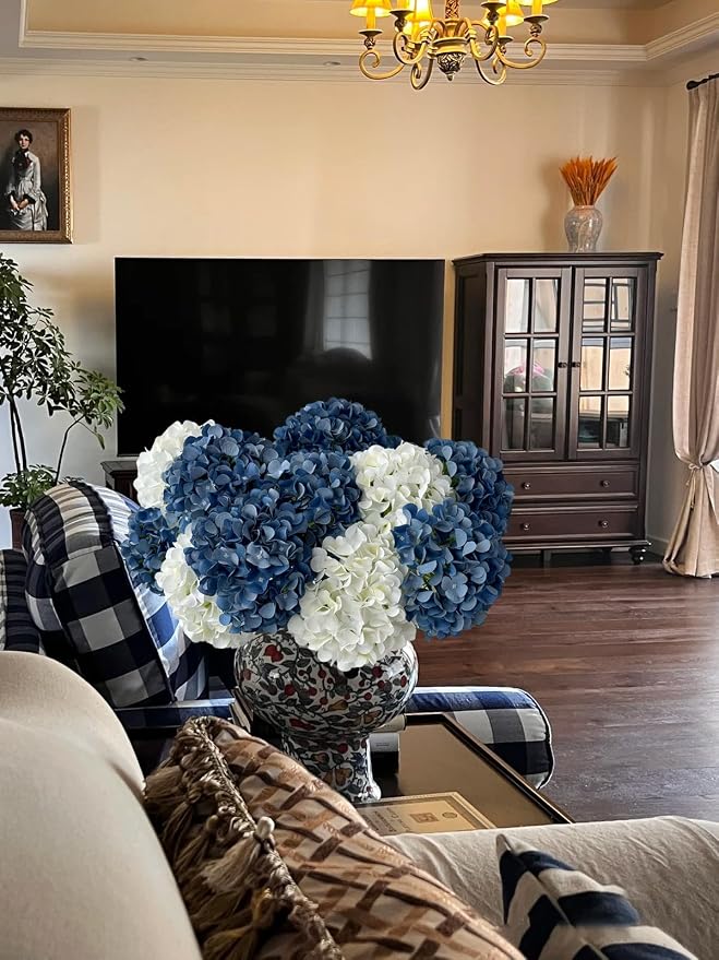 ZYTUYO 5 Pcs White Silk Hydrangeas Aritificial Flower Boho 20'' Faux Dried Touch Hydrangeas for Spring Indoor Home Decor Kitchen Living Room Porch Outdoor Wedding Flower Arrangement