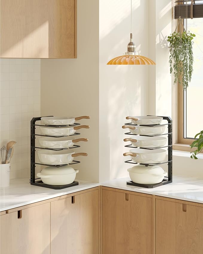 Pots and Pans Organizer under Cabinet, 5 Adjustable Tiers Heavy-Duty Pan Pot Organizer with 16.5" Height, Holds 55 LB - Cast Iron Skillets, Griddles, Shallow Cookware