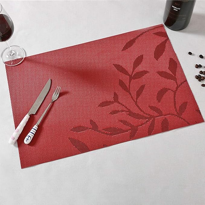 Placemats, Placemats for Dining Table Set of 4, Kitchen Table Mats Heat-Resistant Non-Slip Washable PVC Woven Vinyl Place Mats for Dining Room Table Decoration (Set of 4, Red Leaf)