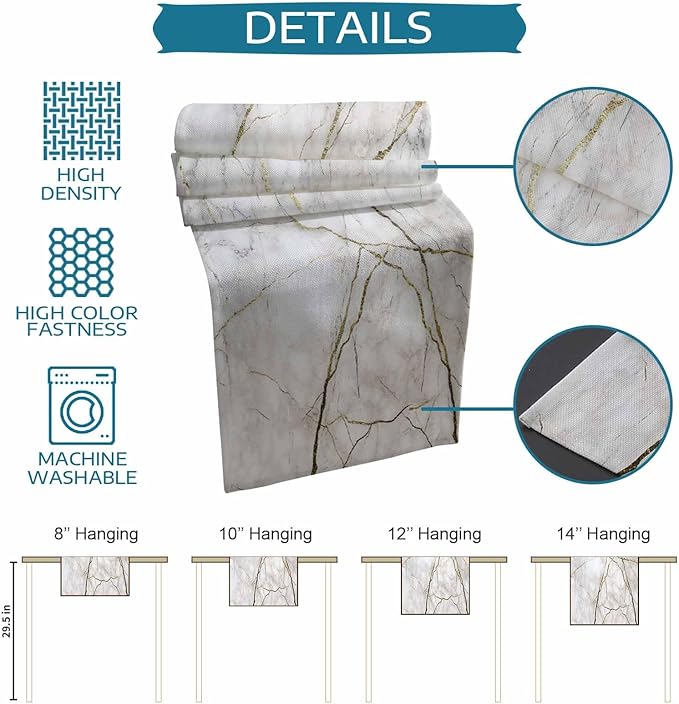 Marble Table Runner-Cotton Linen-Small 36 inches White Gray Gold Dresser Scarves,Texture Tablerunner for Kitchen Coffee/Dining/Sofa/End Table Bedroom Home Living Room,Scarf Decor for Holiday Dinner