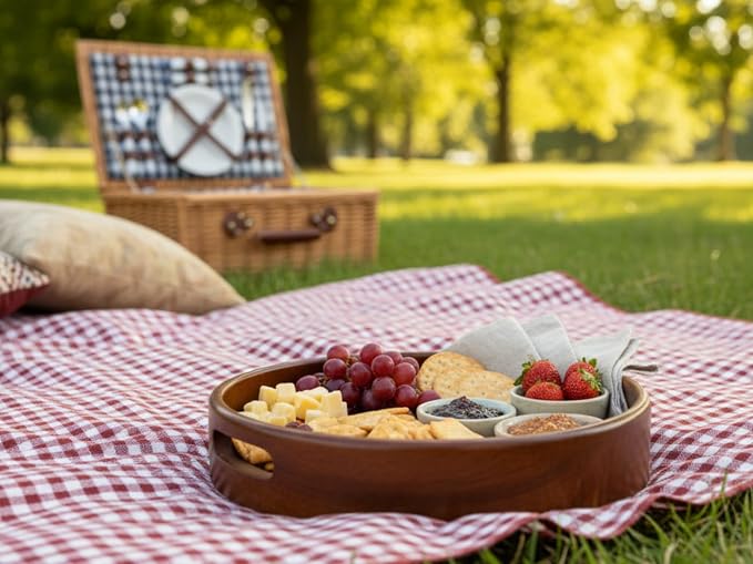 Vesta Homes Premium Wood Round Serving Tray for Home/Kitchen/Restaurant/Office Organizer/Dining Table | Premium Serving Trays | 30.5 x 30.5 x 5 cm | Handcrafted in India