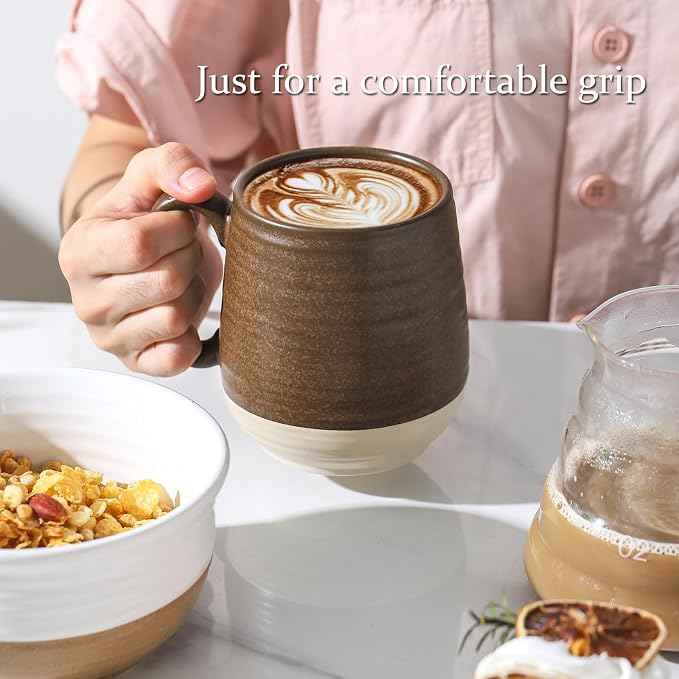 HASENSE 20 oz Coffee Mugs Set of 2 – Large Tea Cups with Comfortable Handle, Perfect for Coffee,Brown Microwave & Dishwasher Safe Mugs for Latte, Hot Cocoa