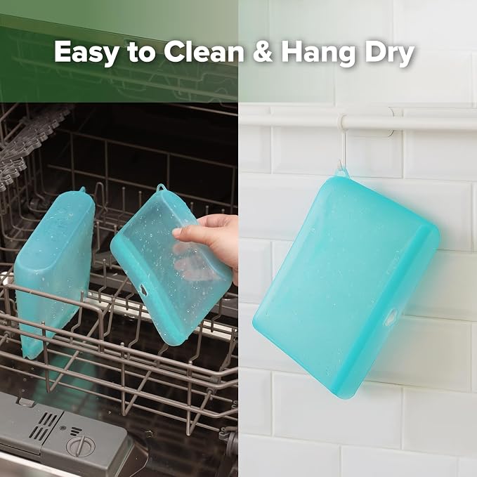Haakaa Dot Seal Reusable Silicone Food Storage Bags, 2 Pack- Silicone Leakproof Freezer & Sandwich Snack Bags, BPA Free Food Containers, Microwave & Dishwasher Safe, Turquoise (50oz+16oz)