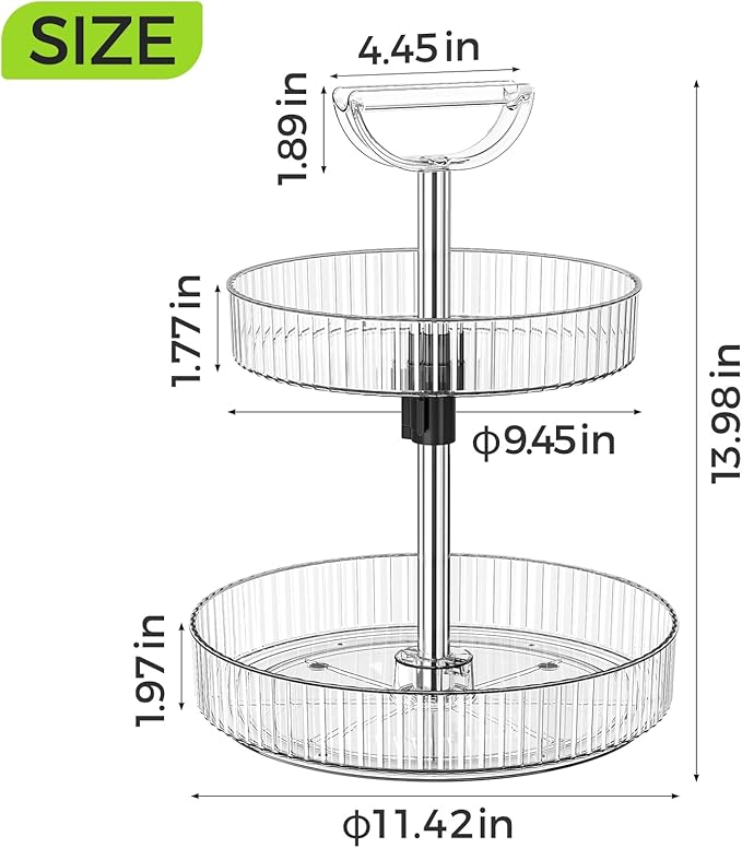 2-Tier Rotating Organizer with Handle – Adjustable Shelf, 360° Lazy Susan Turntable for Kitchen Countertop, Bathroom, Pantry – Multi-Functional Storage for Spices, Cosmetics, Snacks, Fruits