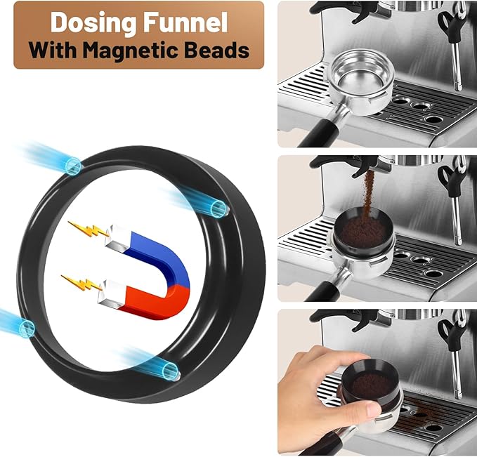 53mm Espresso Accessories Kit – Spring-Loaded Espresso Tamper, WDT Tool, Coffee Distributor, Magnetic Dosing Funnel, Puck Screen with Remover – Premium Stainless Steel & Aluminum Espresso Tools