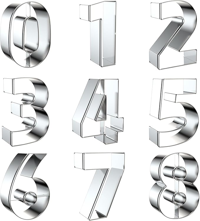 2 Inch Number Cookie Cutter Set - 9 Piece Small Numbers #0#1#2#3#4#5#6 (#9) #7#8 Shapes Mold - Stainless Steel