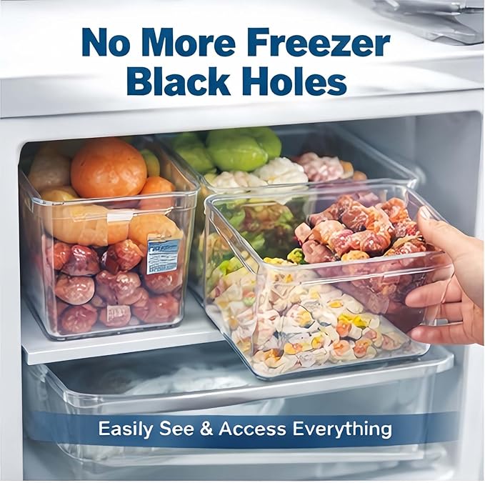 Crystal Clear Freezer Storage Bins, 4 Pack Deep Clear Plastic Organizer Bins For Refrigerator And Pantry, Kitchen Storage Accessories With Handles, For Pantries, Bathrooms (Transparent Version A)