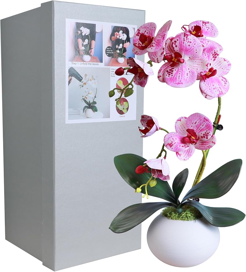 Forlaoers Purple 17" Tall Fake Orchids Small Artificial Plants Faux Flowers in Vase Silk Flowers for Home Decor Indoor Dining Room Table Centerpiece Floral Arrangements Decoration