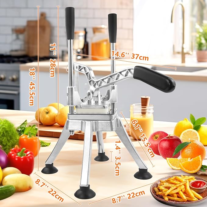 Anatole Commercial French Fry Cutter with 1/4'' 3/8'' 1/2'' 8-Wedges Stainless Steel Blades Vertical Potato Slicer Manual Vegetable Chopper for Onion Carrot Lemon