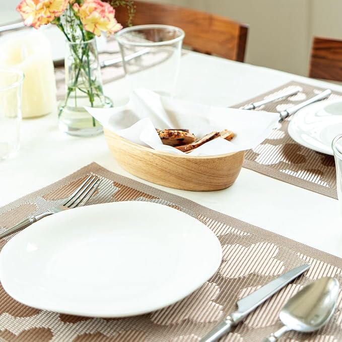 Placemats Set of 6 Vinyl/Plastic Woven Place Mats for Kitchen Table Indoor/Outdoor Washable Placemat Wipeable Dining Table Mats (Dark Brown Clover,6)