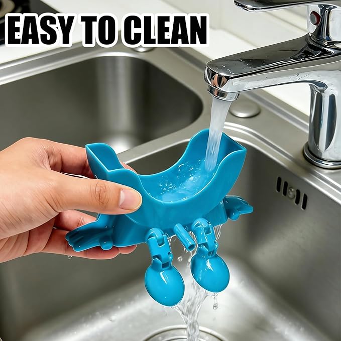 Cute Hanging Sponge Holder with Drainage,3D Printed Kitchen Funny Sponge Stand for Sink,with Non-Slip Pads,Suitable for Scrub Daddy Holder,Keeps Your Sponge Dry Smiling (Blue)