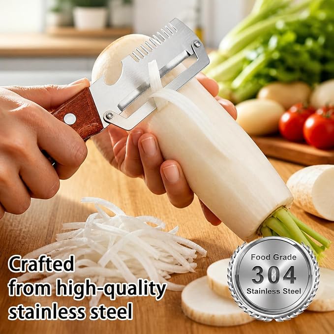 2-Pack Multifunctional Vegetable Peeler, 3 in 1 Kitchen Peeler with Wooden Handle, Grater & Bottle Opener for Potato, Carrot, Apple, Fruit & Vegetable (3 in 1)