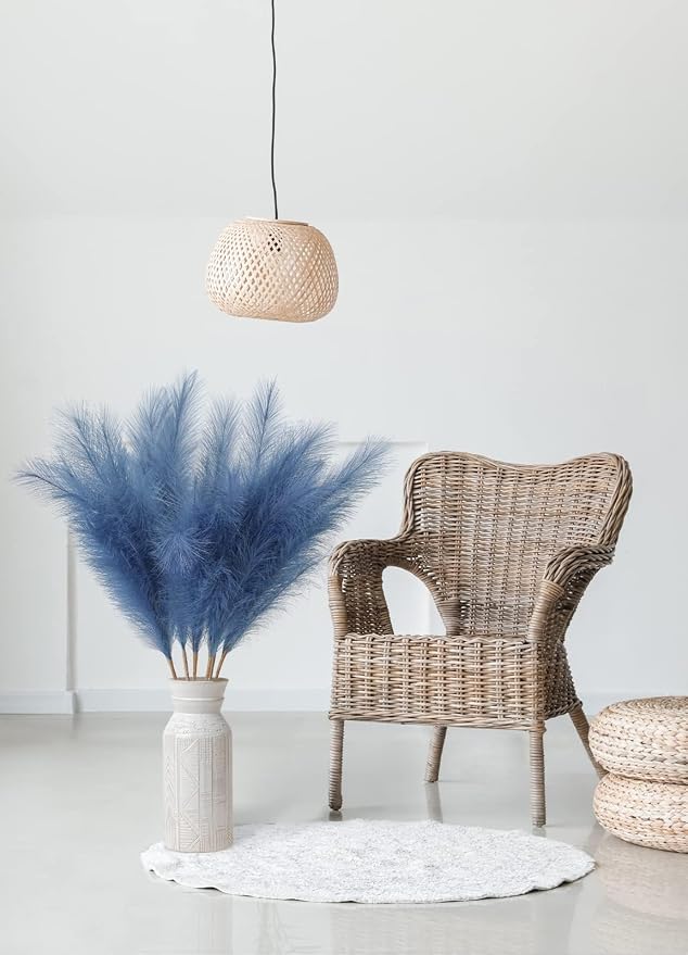 ZIFTY 7-Pcs 38"/3.1FT Blue Pampas Grass Large Tall Fluffy Artificial Fake Flower Boho Decor Bulrush Reed Grass for Bedroom Decor Vase Filler Farmhouse Home Wedding (Blue)