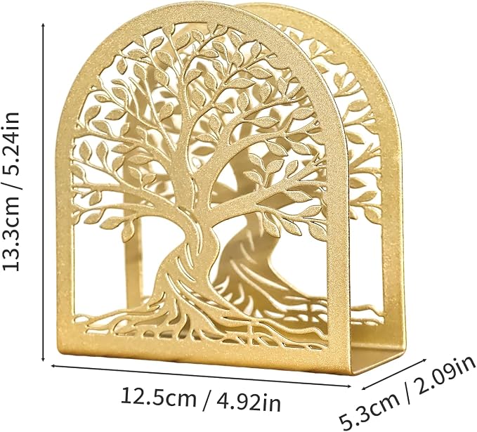 Napkin Holder for Table, Tree of Life Decorative Metal Napkin Dispenser for Kitchen Dining, Countertop, Coffee Bar Tabletop Decor, Restaurant and Outdoor Use Gold