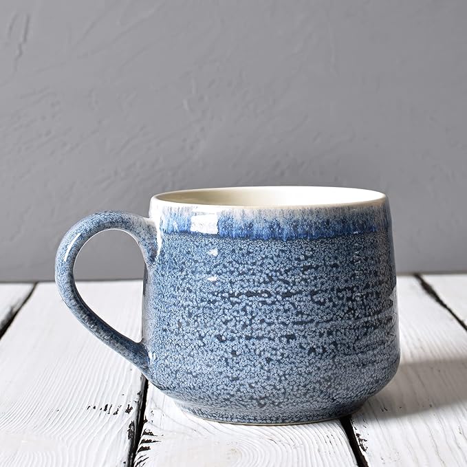 Bosmarlin Large Ceramic Wide Coffee Latte Mug Set of 2, 18 Oz, Blue Big Stoneware Tea Cup for Office and Home, Dishwasher and Microwave Safe (Blue, 2)