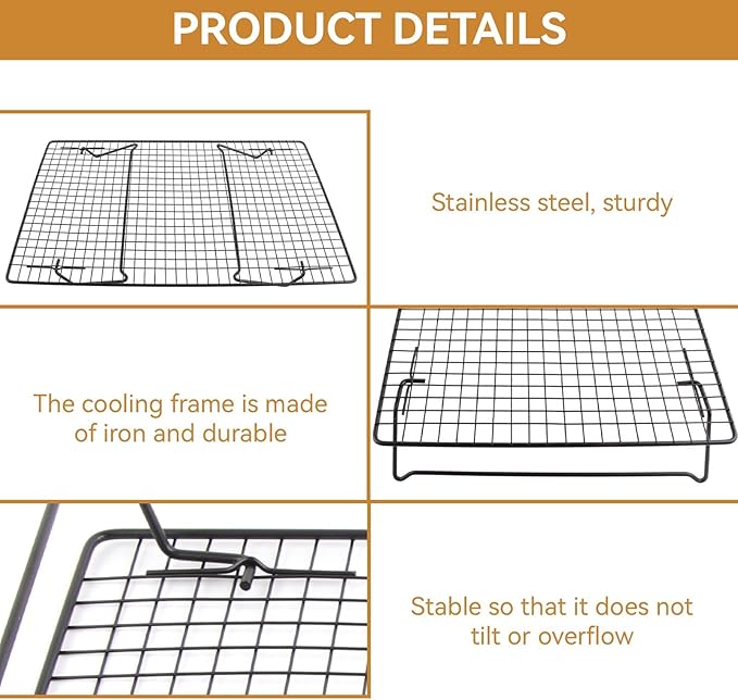 Cooling Rack with Legs, Nonstick Collapsible Wire Rack Stackable Cooling Grid Cookie Wire Grid with Folding Leg for Cooking, Baking, Roasting, Drying Cookie Cake Pizza