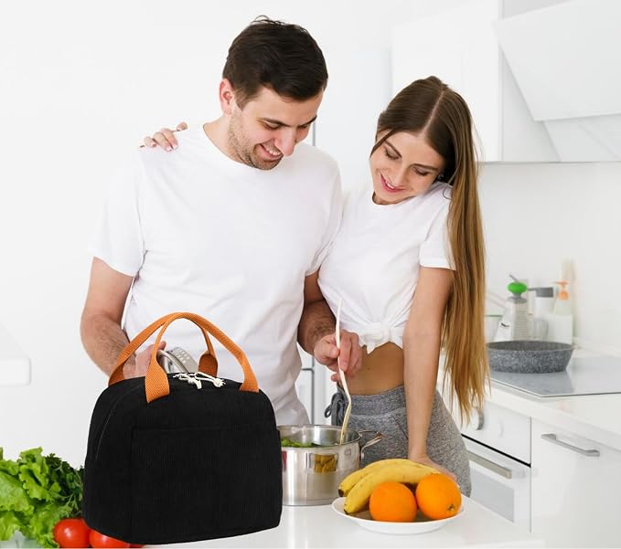 LEDAOU Lunch Box for Women Insulated Lunch Bag Corduroy Lunch Tote Bags Leakproof Cooler Lunch Case for Travel Work Picnic