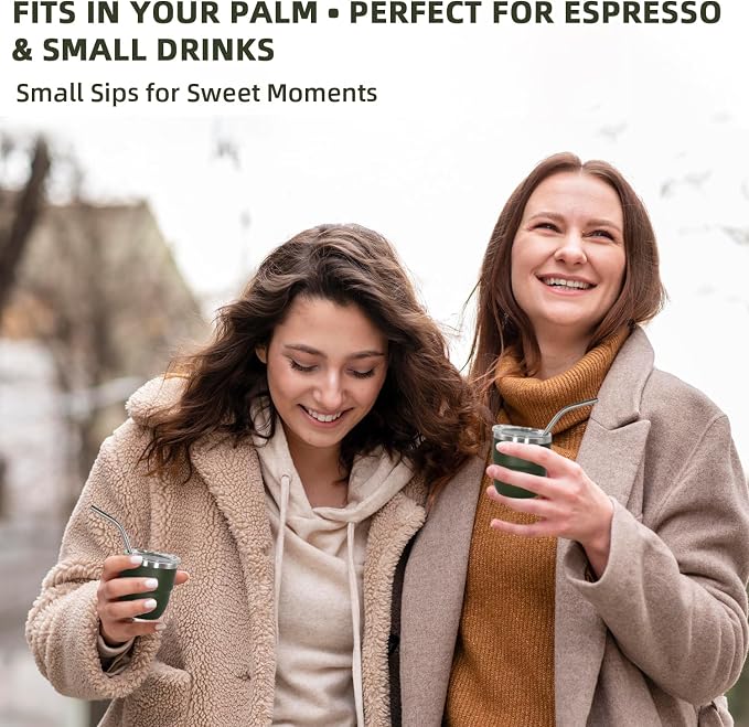 CHLJAR Espresso Cups, 4oz Insulated Espresso Cup Set of 2, Espresso Shot Cups, Stainless Steel Espresso Glasses, Stackable Mini Tumbler, Small Cup for Coffee