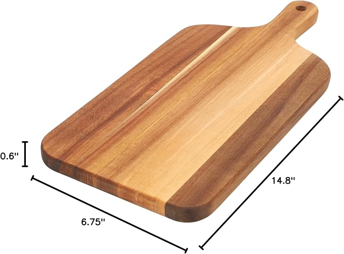 Elama 11.5 Inch Acacia Wood Charcuterie Board – Rectangular Serving Platter with Handle for Cheese, Meats, Appetizers & Snacks (11.5 Inch)