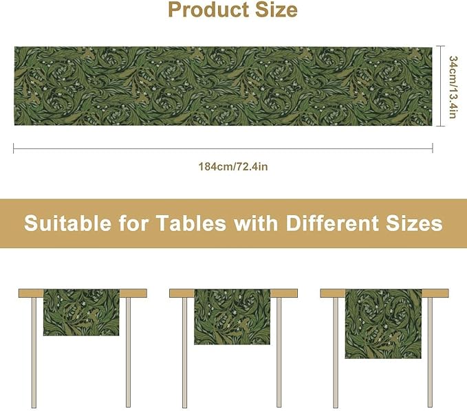William Morris Table Runner,Vintage Boho Green Botanical Leaves Print Decor Table Runner for Home Indoor Outdoor Kitchen Holiday Birthday Party Wedding Decor 13x120 Inch