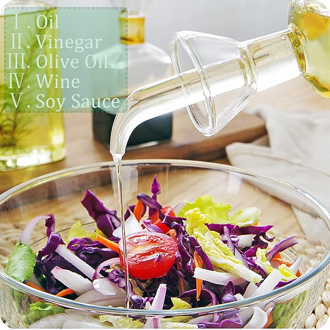 Yesland 2 Pack Olive Oil Bottle - 17 Oz Glass Oil Dispenser Vinegar Cruet - Oil Carafe Decanter with Spout for Kitchen, BBQ, Cooking, Syrup