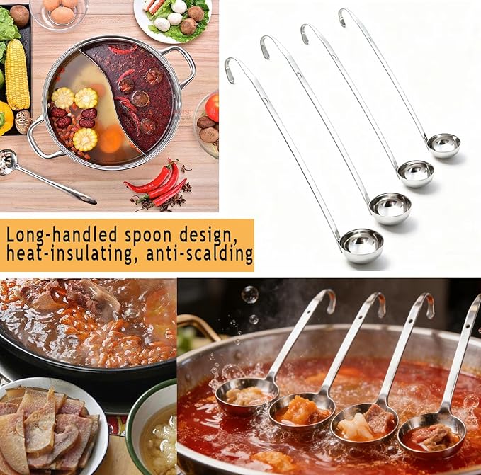 Markeny 4 Pieces Stainless Steel Soup Ladle Metal Handle Ladle with Pouring Rim,1oz/2oz/3oz/4oz Set Ladles for Cooking Soup Sauce