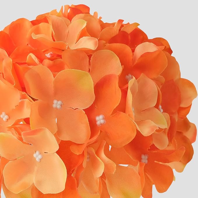 JINWOE 5Pcs 20Inch Orange Artificial Hydrangeas, Full Silk Flower Heads with Stem, Halloween Fake Hydrangea Flowers for Wedding Home Garden Centerpiece Floral Arrangements