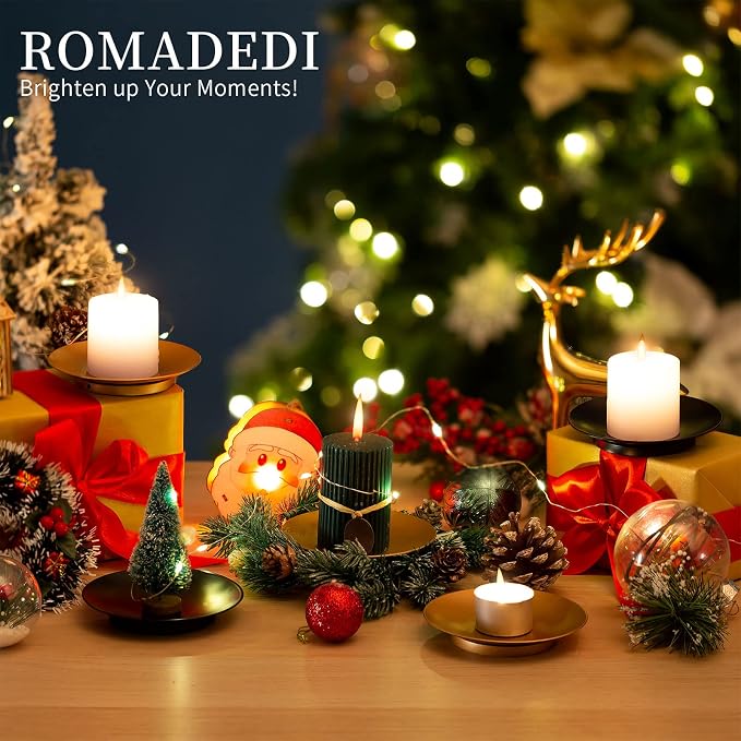 Romadedi Iron Plate Candle Holder - Gold Candle Holders for Pillar Candles, Set of 2 Small Candle Tray Pillar Candle Holder Plate Metal Candle Stand for Coffee Table Decor, Wedding, Party, Home Decor