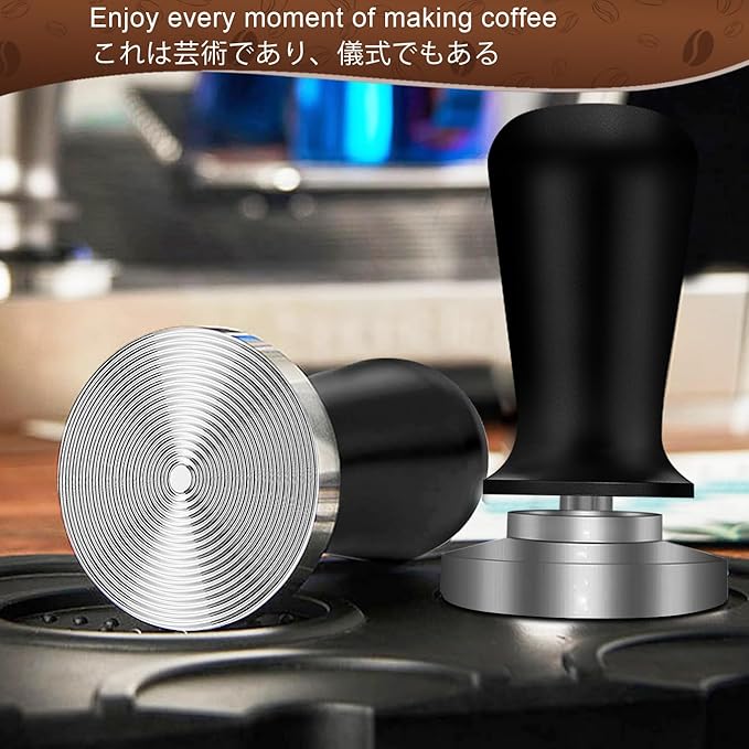 Espresso Tamper,Stainless Steel Ripple Base Coffee Tamper,Espresso Accessories,Calibrated Loaded Espresso Tamper,Ergonomic Handle Espresso Tamper,Fits Most Portafilters,Espresso Tamper (Black, 58mm)