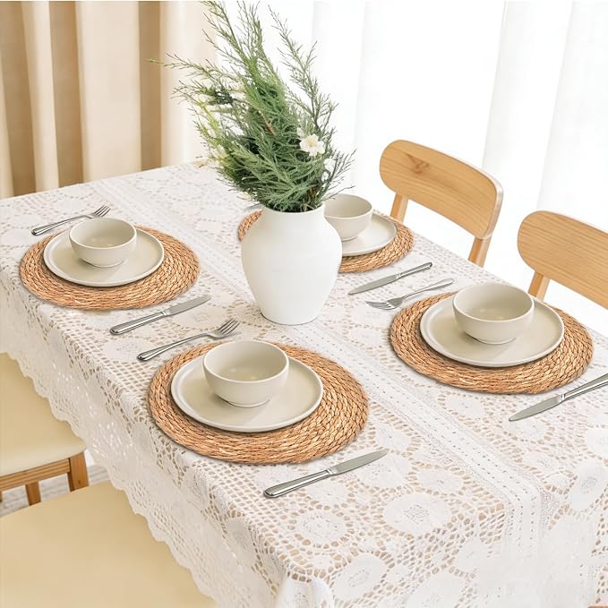 Round Woven Placemats Set of 6, 13 Inch Boho Rattan Placemats, Rattan Chargers for Dinner Plates Natural Farmhouse Rustic Wicker Placemat for Dining Table Decor