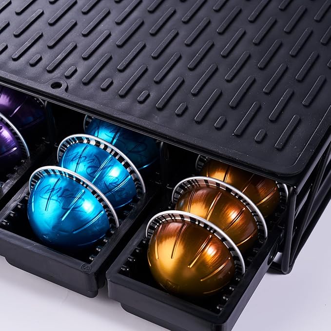 Coffee Pod Drawer Holder With 15''*11'' Coffee Mat Compatible with Nespresso Vertuo Capsules,Coffee Bar Station Accessories