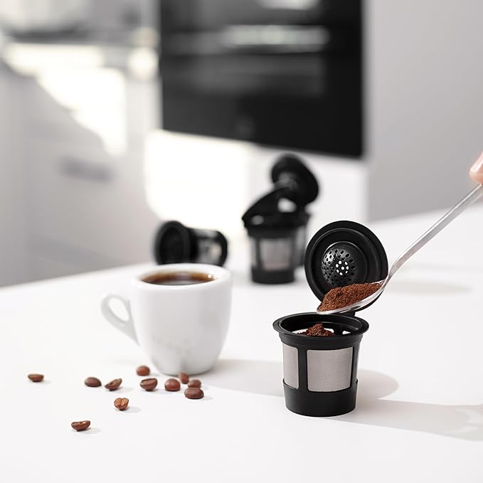 4 Black Reusable K Cups for Keurig Coffee Makers - Compatible with K-Express, K-Elite, K-Select, K-Classic, K-Mini, K-Compact