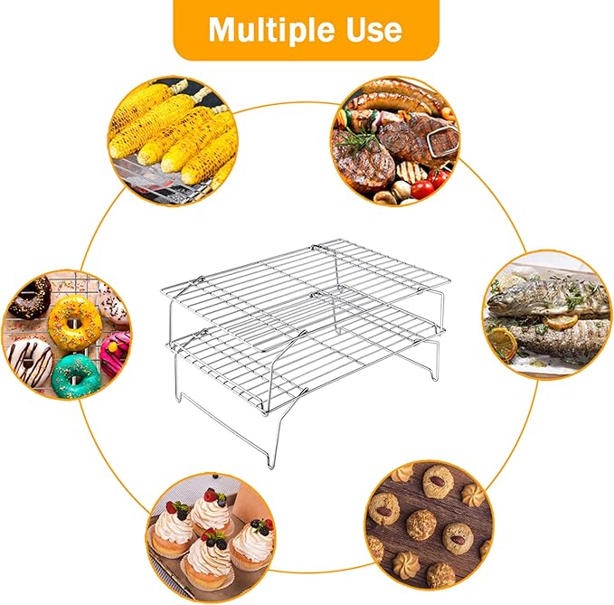 TeamFar Cooling Rack, 4-Tier Stainless Steel Wire Rack for Baking Roasting, Healthy & Heavy Duty, Dishwasher Safe, Stackable & Collapsible, Firmly Weld & Smooth Surface, 15”x10”