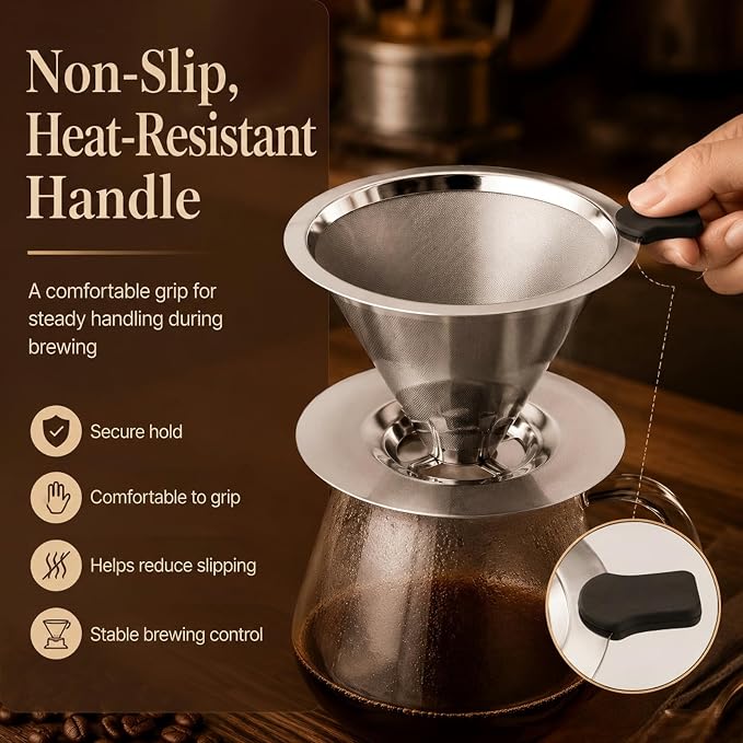 Stainless Steel Coffee Filter,Pour Over Coffee Dripper Paperless, Reusable Coffee Filter, Metal 800 Mesh