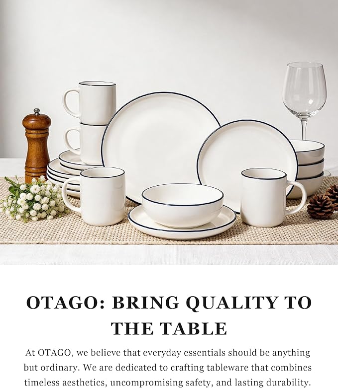 OTAGO Coffee Mugs for 4, 12 oz Mug Set, Dringking Cup with Handle for Coffee, Tea, Cocoa, Milk, Black Rim