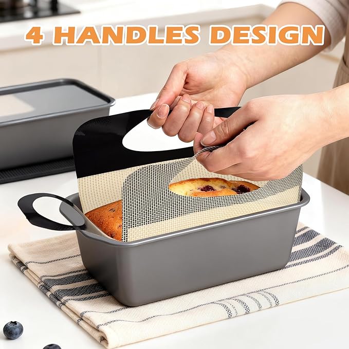 2 Pack Reusable Silicone Loaf Liners, Heavy-Duty Non-Stick Bread Baking Slings with Easy-Grip Handles, Effortless Release & Dishwasher Safe, Heat Resistant, Perfect for 9x5" / 1.5Lb Pans