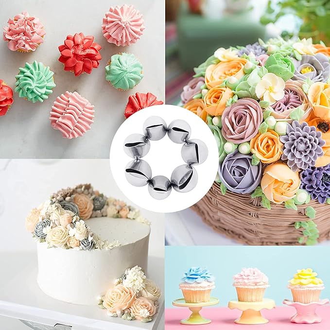 Rose Piping Tips,Petal Ruffle Decorating Tips Set Flower Pastry Tips Icing Frosting Tips Baking Tools Stainless Steel Cake Decorating Kit for Cake Cupcakes DIY Icing Nozzle Tool