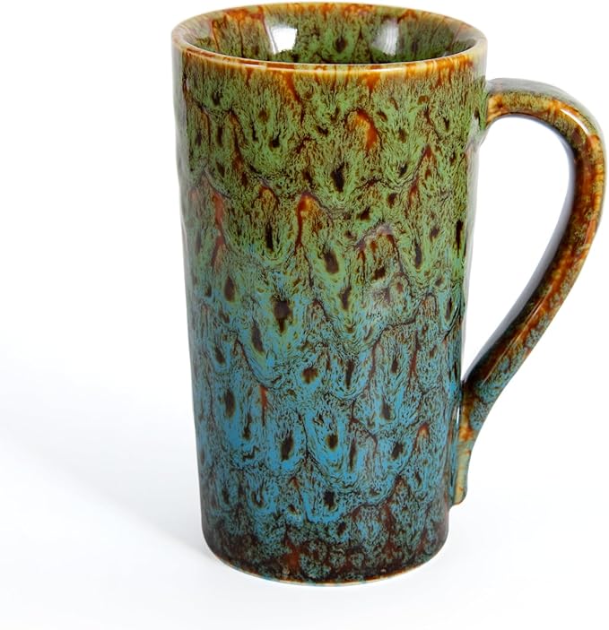 20oz Porcelain Coffee Mugs Set of 4, Large Tall Coffee Mugs with Handles, Modern Ceramic Coffee Cups for Tea, Cocoa, Milk, Gifts for Women Men - Green & Blue