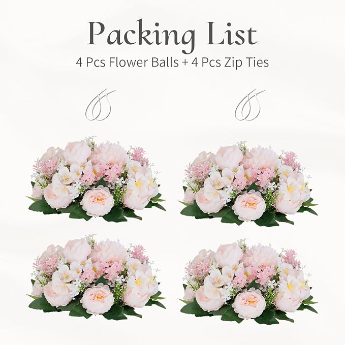 Flower Balls Centerpieces for Tables: 4 PCS Pink Flowers for Centerpieces Floral Arrangements Centerpiece for Wedding Party Celebration Home