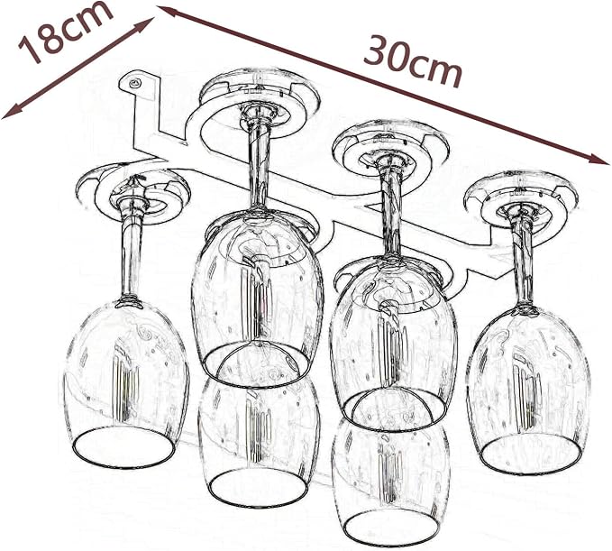 White Wine Glass Rack, Hanging Wine Cup Holder for Under Cabinet Kitchen Bar, Wine Storage Shelf, Wrought Iron Glass Goblet Stemware Racks (Size : 30x18cm)