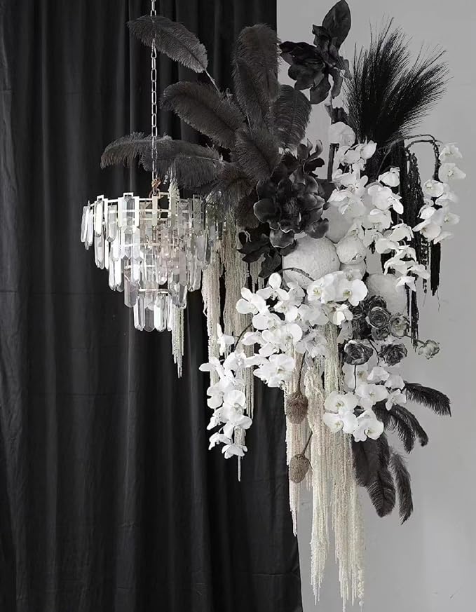 ZIFTY 6-Pcs 17" Black Pampas Grass Faux Pompas Fluffy Artificial Fake Flower Gothic Decorations for Black Bathroom Decor Vase Filler Ins Style Modern Home Decor Halloween (Black)