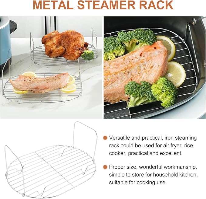 BESTOYARD Steamer Rack with Handle 11.02X7.87X5.11 Inch Metal Cooking Steaming Rack for Slow Cooker Air Fryer Roasting and Cooling Kitchen Use