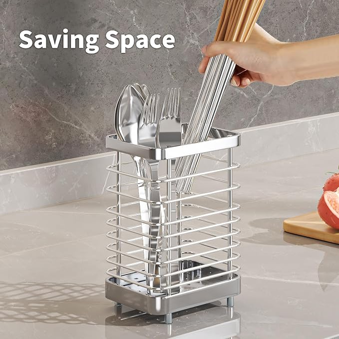 Kitchen Utensil Drying Rack,304 Stainless Steel Chopsticks Spoon Fork Knife Drainer Basket Flatware Storage Drainer, Dish Drainer for Kitchen Counter ( 3.94x2.95x5.9 inch )