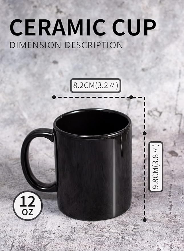 BYCNZB 12oz coffee mug set of 6 Coffee Mugs for Coffee, Tea, Cocoa, Milk(black)