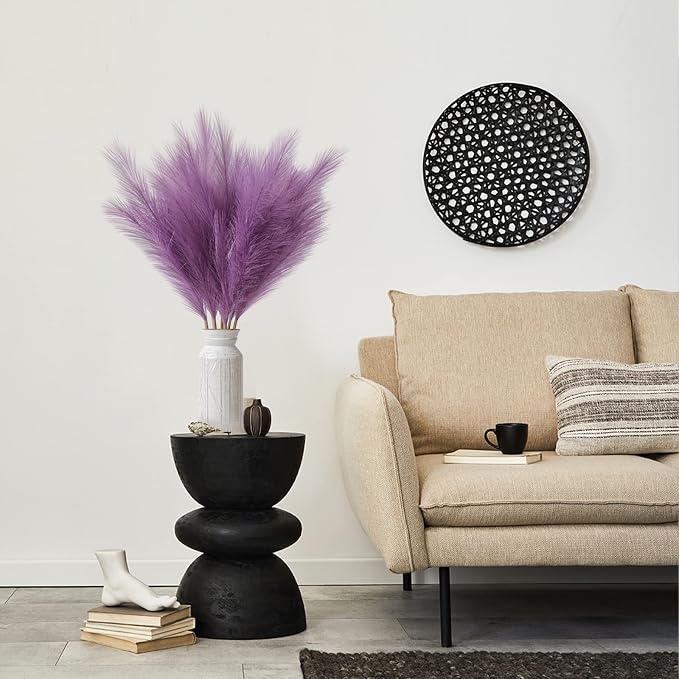 ZIFTY 7-Pcs 38"/3.1FT Faux Pampas Grass Large Tall Fluffy Artificial Fake Flower Boho Decor Bulrush Reed Grass for Vase Filler Farmhouse Home Wedding Decor (Purple)