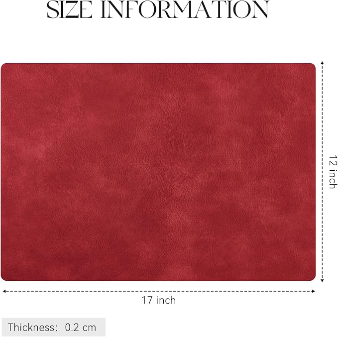MOSAYT Vinyl Placemats Set of 6-12 X 17 Inch - Faux Leather 100% Waterproof Oil-Proof Wipeable PU Place Mats, Heat Resistant Reversible Table Mats for Kitchen, Dining, Outdoor, Red