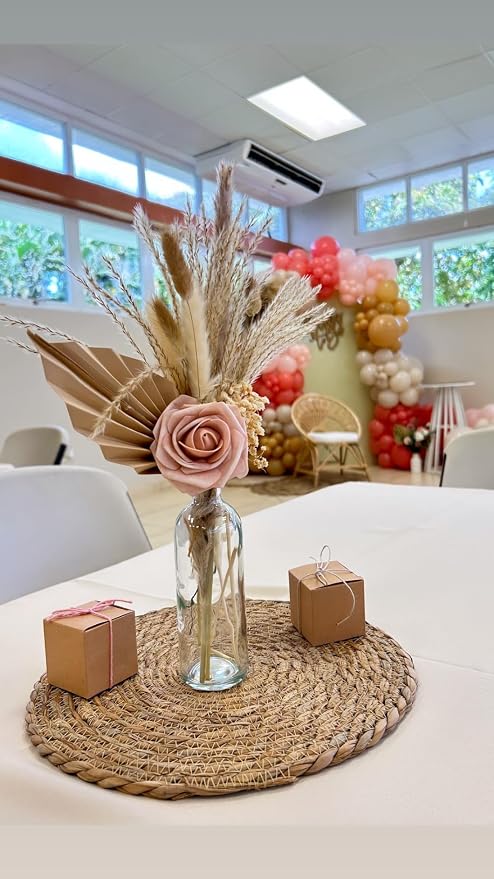 Round Woven Placemats Set of 4, 12" Boho Rattan Placemats Natural Hand-Woven Place Mats Table Decor, Chargers for Dinner Plates, Farmhouse Place Mats, Wicker Table Mats for Dining Table, Home