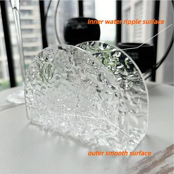 Acrylic Napkin Holder for Table,Thick Napkin Holders with water ripple texture for Paper Napkins & Kitchen Tables & Parties and weddings Suitable for all events (Semicircle)