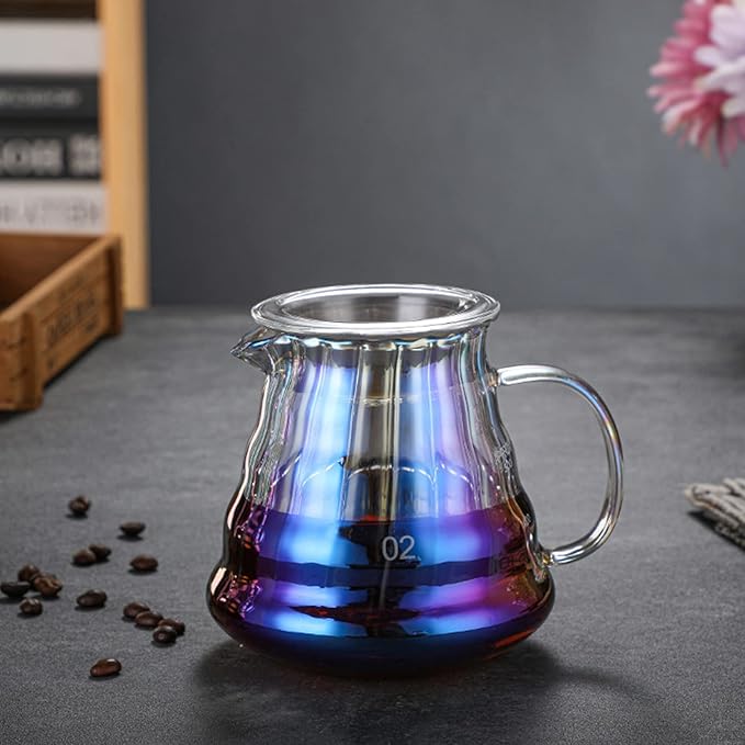 MISETTO Iridescence Glass Coffee Server - Colorful Standard Carafe for Pour Over Coffee Maker, Heat Resistant Pot, 500ml (17oz), Single Cup, Clear